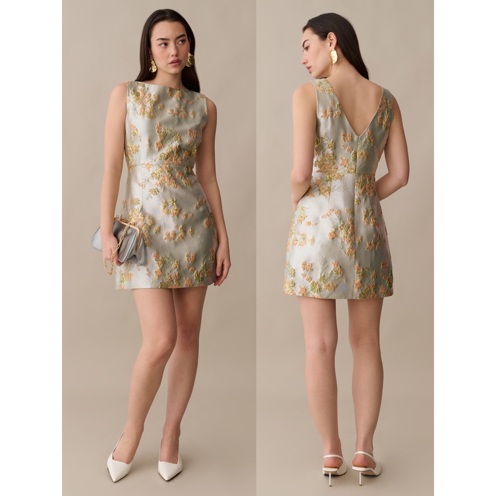 NWT Kourt Kayla Brocade Floral Mini Dress in Frosty Rose - Size 6